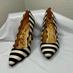 Sam Edelman black and white striped heels, size 35.5